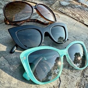Stylish Women's Sunglasses Set - Black, Tortoise, and Teal
